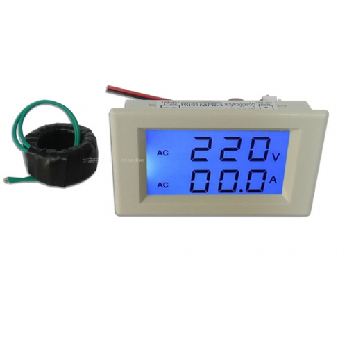 10pcs AC 100-300V AC 0-100A Voltmeter Ammeter LCD Dual Digital Display With Current Transformer