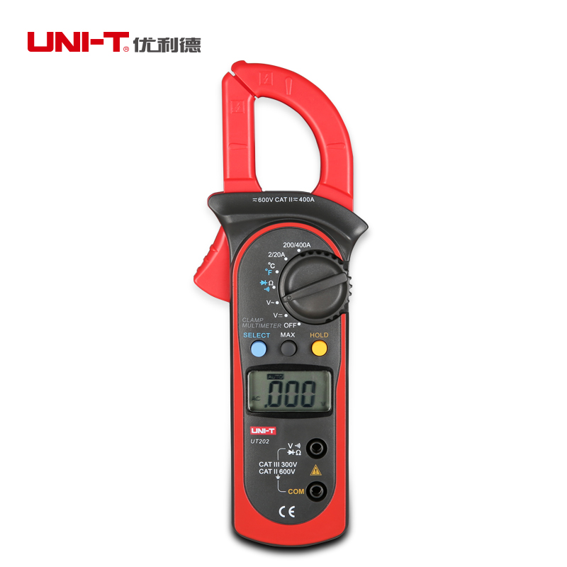 Clamp LCD Digital Multimeter AC DC Volt AC Amp Ohm Temp Tester UT202 UNI-T